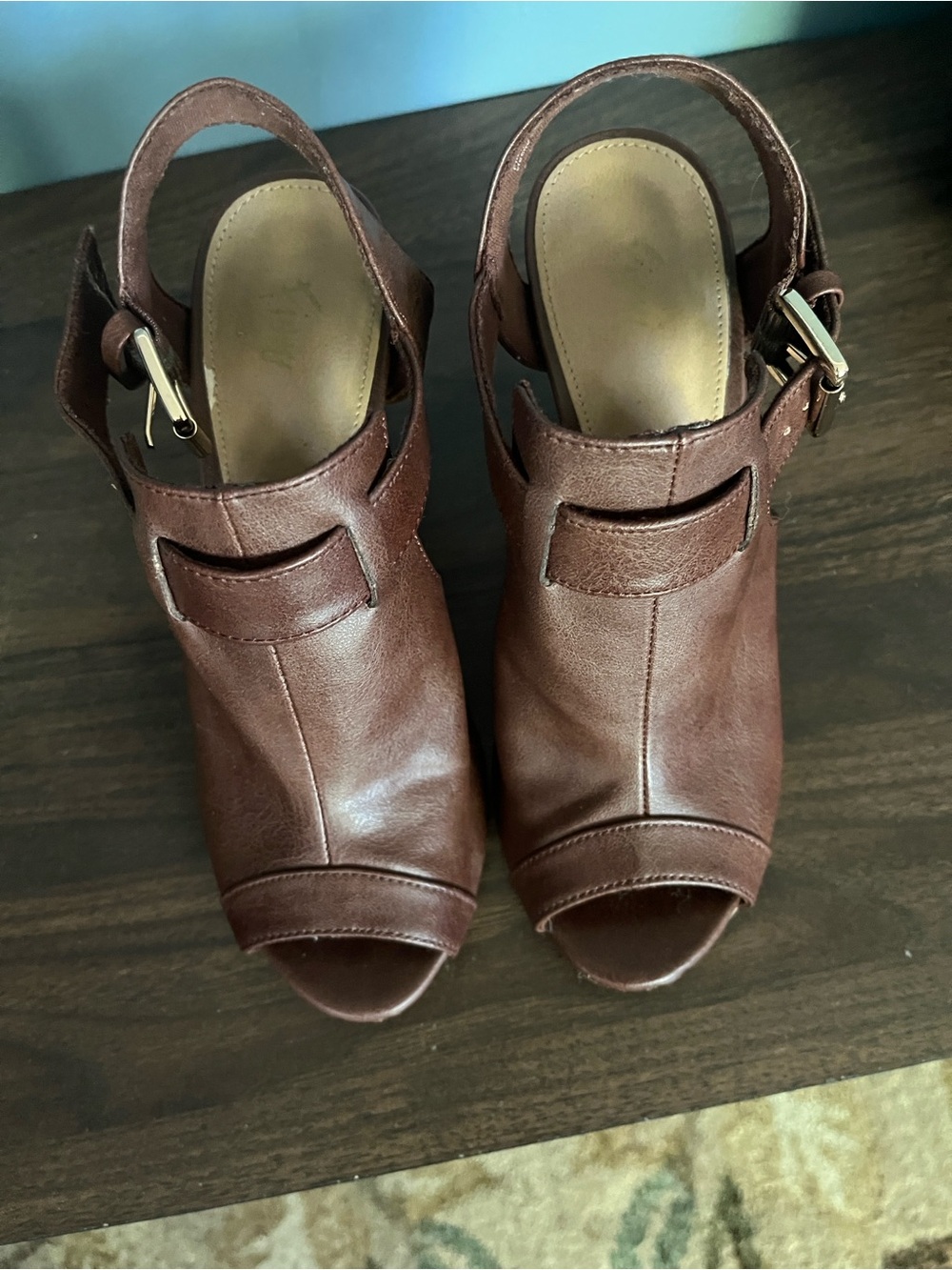 Women's Brown Leather Peep-Toe Slingback Mules